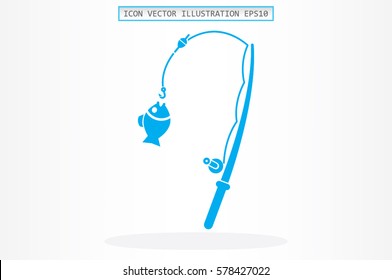 Fishing Rod and a fish icon vector illustration.