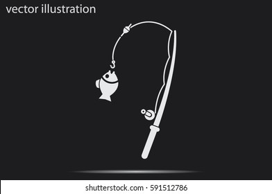 Fishing Rod and a fish icon vector illustration eps10