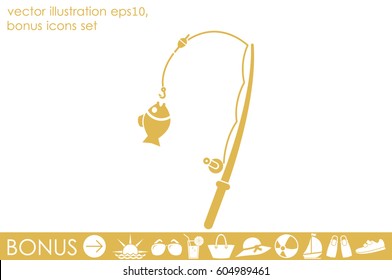 Fishing Rod and a fish icon vector illustration eps10