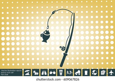 Fishing Rod and a fish icon vector illustration eps10