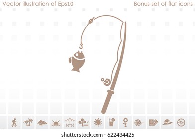 Fishing Rod and a fish icon vector illustration eps10
