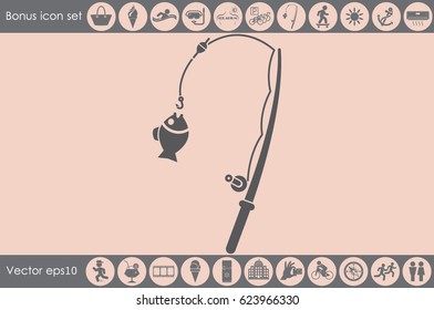 Fishing Rod and a fish icon vector illustration eps10