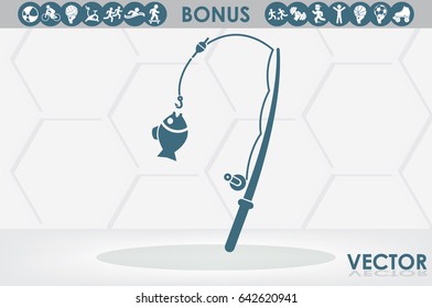Fishing Rod and a fish icon vector illustration eps10