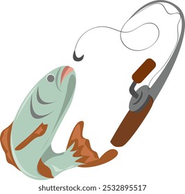 Fishing Rod and Fish Illustration for Anglers