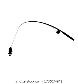 fishing rod with fish illustration in black on white