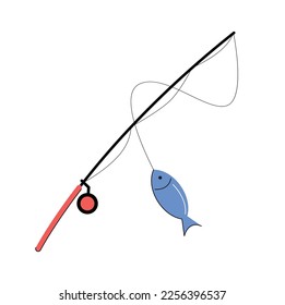 fishing rod with fish isolated vector illustration