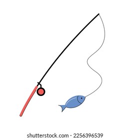 fishing rod with fish isolated vector illustration