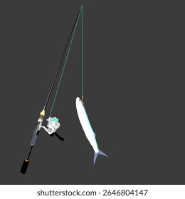 fishing rod and fish vector with cool simple colors, for book covers, t-shirt logos and more