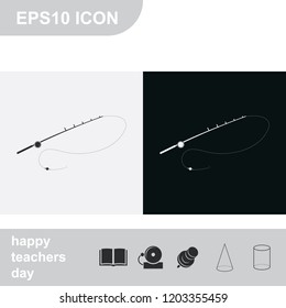 Fishing rod flat black and white vector icon. Spinning illustration.