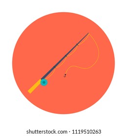 Fishing rod flat icon isolated on orange background. Simple 
Fishing rod symbol in flat style. Fishing symbol Vector illustration for web and mobile design.