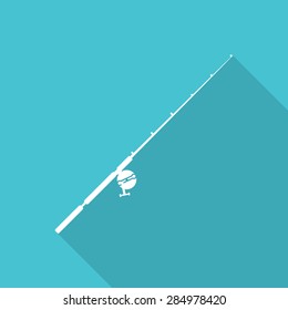 fishing rod flat icon with long shadow.
