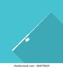 fishing rod flat icon with long shadow.
