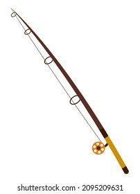 Fishing rod in flat style. Classic fishing equipment.