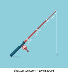 Fishing rod in flat style. Vector illustration