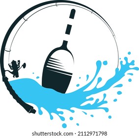 Fishing rod and float silhouette. Sport fishing symbol