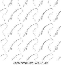 Fishing Rod hand-drawn vector seamless pattern