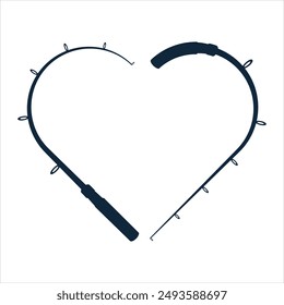 Fishing Rod With Heart Shape Vector, Professional Fishing Rod Graphic, Detailed Fishing Rod Vector Artwork, Elegant Fishing Equipment Vector Graphic,