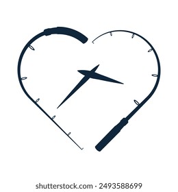 Fishing Rod With Heart Shape Vector, Professional Fishing Rod Graphic, Detailed Fishing Rod Vector Artwork, Elegant Fishing Equipment Vector Graphic,