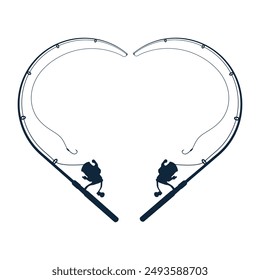 Fishing Rod With Heart Shape Vector, Professional Fishing Rod Graphic, Detailed Fishing Rod Vector Artwork, Elegant Fishing Equipment Vector Graphic,