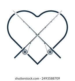 Fishing Rod With Heart Shape Vector, Professional Fishing Rod Graphic, Detailed Fishing Rod Vector Artwork, Elegant Fishing Equipment Vector Graphic,