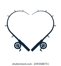 Fishing Rod With Heart Shape Vector, Professional Fishing Rod Graphic, Detailed Fishing Rod Vector Artwork, Elegant Fishing Equipment Vector Graphic,