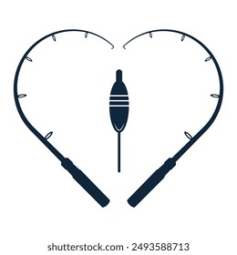 Fishing Rod With Heart Shape Vector, Professional Fishing Rod Graphic, Detailed Fishing Rod Vector Artwork, Elegant Fishing Equipment Vector Graphic,