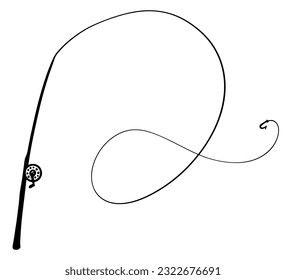 Fishing rod with a hook. Outline vector illustration isolated on white background for fishing products design.