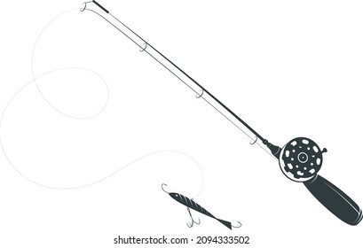 Fishing Rod For Ice Fishing. Winter Bait On Fishing Line Silhouette