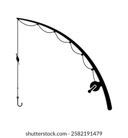 Fishing rod icon. Black silhouette. Front and side view. Vector simple flat graphic illustration. Isolated object on white background. Isolate.