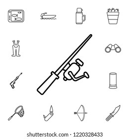 Fishing rod icon. Detailed set of diving, fishing and hunting icons. Premium quality graphic design icon. One of the collection icons for websites, web design, mobile app on white background