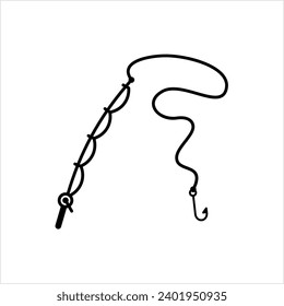 Fishing Rod Icon, Fishermen Flexible Rod Used To Catch Fish Vector Art Illustration