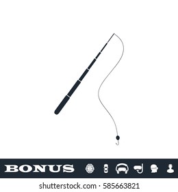 Fishing rod icon flat. Black pictogram on white background. Vector illustration symbol and bonus button