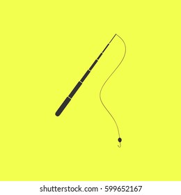 Fishing rod icon flat. Black pictogram on white background. Vector illustration symbol and bonus button