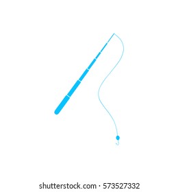 Fishing rod icon flat. Blue pictogram on white background. Vector illustration symbol