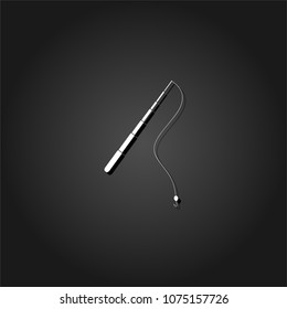 Fishing rod icon flat. Simple White pictogram on black background with shadow. Vector illustration symbol