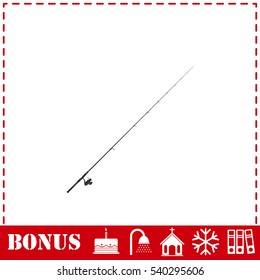 Fishing rod icon flat. Simple vector symbol and bonus icon