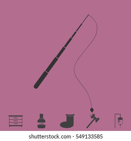 Fishing rod icon flat. Simple vector grey pictogram and bonus symbol