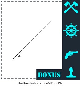 Fishing rod icon flat. Simple vector symbol and bonus icon