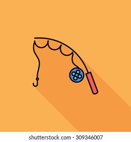 Fishing rod icon. Flat vector related icon with long shadow for web and mobile applications. It can be used as - logo, pictogram, icon, infographic element. Vector Illustration.