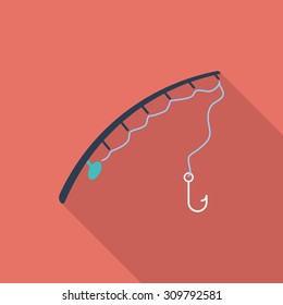 Fishing rod icon. Flat vector related icon with long shadow for web and mobile applications. It can be used as - logo, pictogram, icon, infographic element. Vector Illustration.