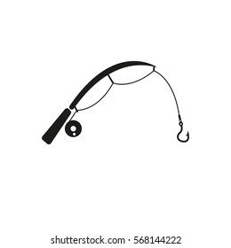 Fishing rod icon. Hook and angling, fisherman symbol. Flat design. Stock - Vector illustration