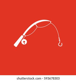 Fishing rod icon. Hook and angling, fisherman symbol. Flat design. Stock - Vector illustration
