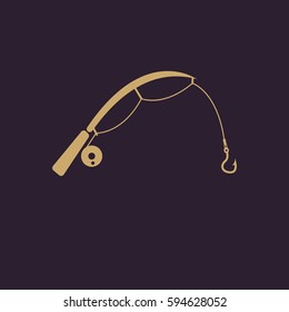 Fishing rod icon. Hook and angling, fisherman symbol. Flat design. Stock - Vector illustration
