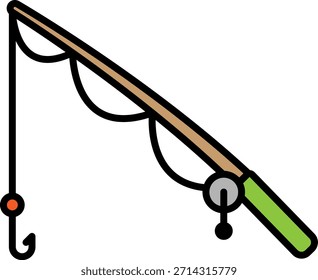 Angelruten-Symbol mit Haken und Leinen