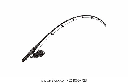 Fishing rod icon. Side view. Wooden rod. Vector flat graphic illustration. The isolated object on a white background. Isolate.