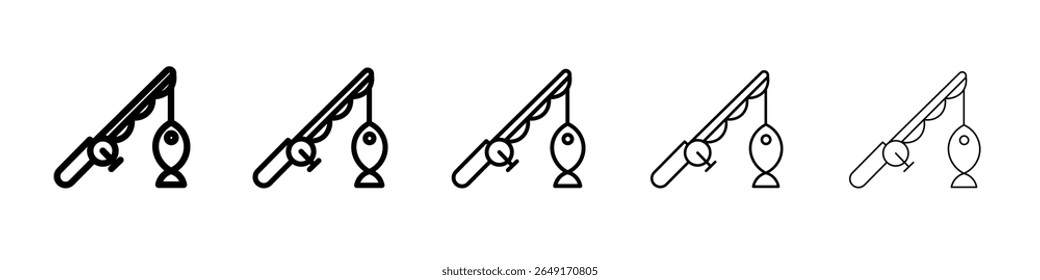 ícone da vara de pesca conjunto fino de marca de logotipo de contorno