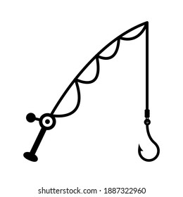 Fishing rod icon in trendy outline style design. Vector illustration isolated on white background.
