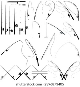 Symbol für den Angelstab, Vektorgrafik. Zeichen für Fischereigrafik. Fischsymbol oder -logo.