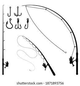 Symbol für den Fangstab, Vektorset. Illustrationssammlung zum Thema Fischerei. Erholungssymbol.
