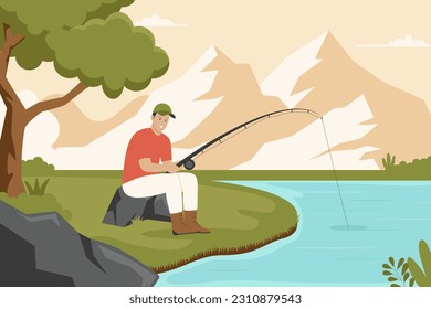 Fishing rod illustration background. Illustration for websites, landing pages, mobile apps, posters and banners. Trendy flat vector illustration